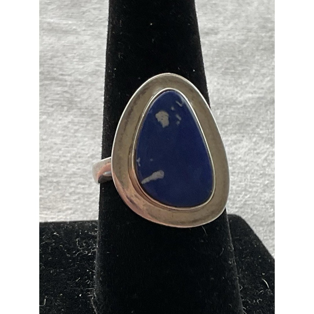 Vintage 925 Sterling Silver Ring Size 7.5 Blue Gemstone Estate Jewelry